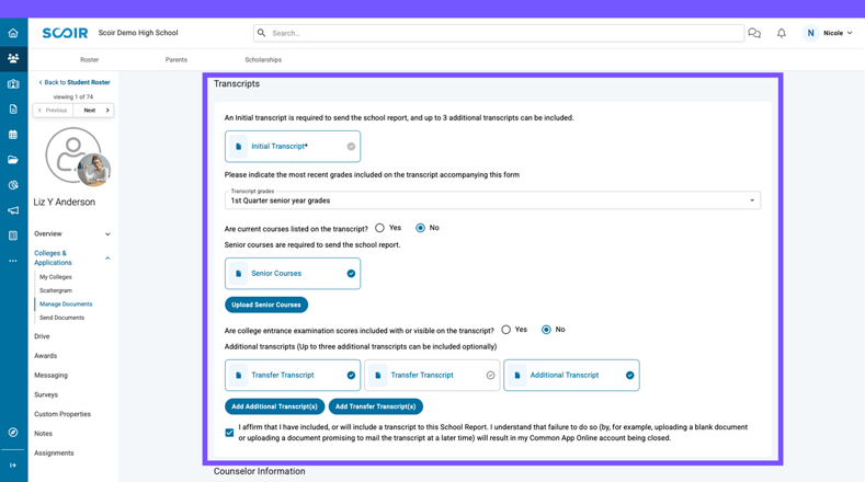 Adding Transcripts on Secondary School Reports