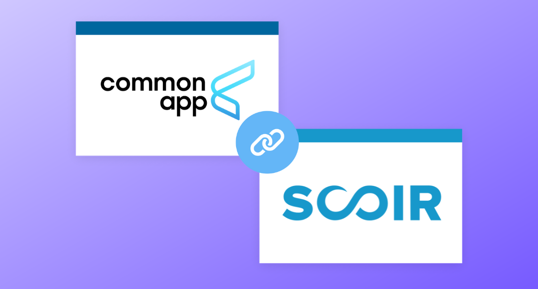 Common App and Scoir logos connected by link icon - For Counselors: Scoir + Common App...Together At Last!