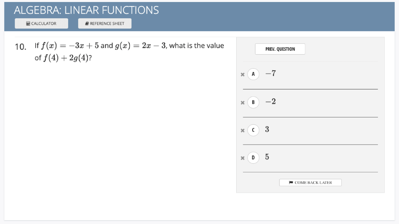 Digital SAT Math Section Example