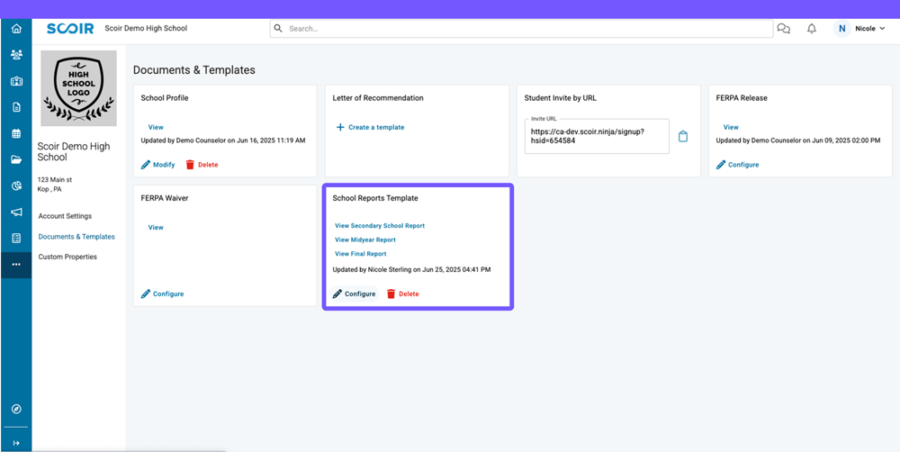 Configure your School Report Template