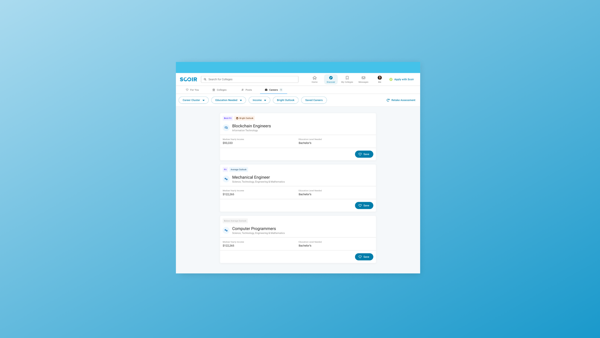 illustration of career search in Scoir - For Students & Counselors: Discover and Match with Careers