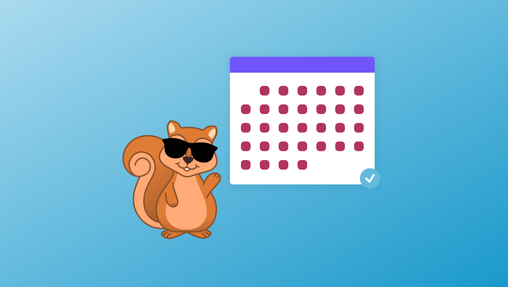 illustration of Elle the squirrel with sunglasses on and calendar behind her - For Students: Fill Your Summer Schedule!