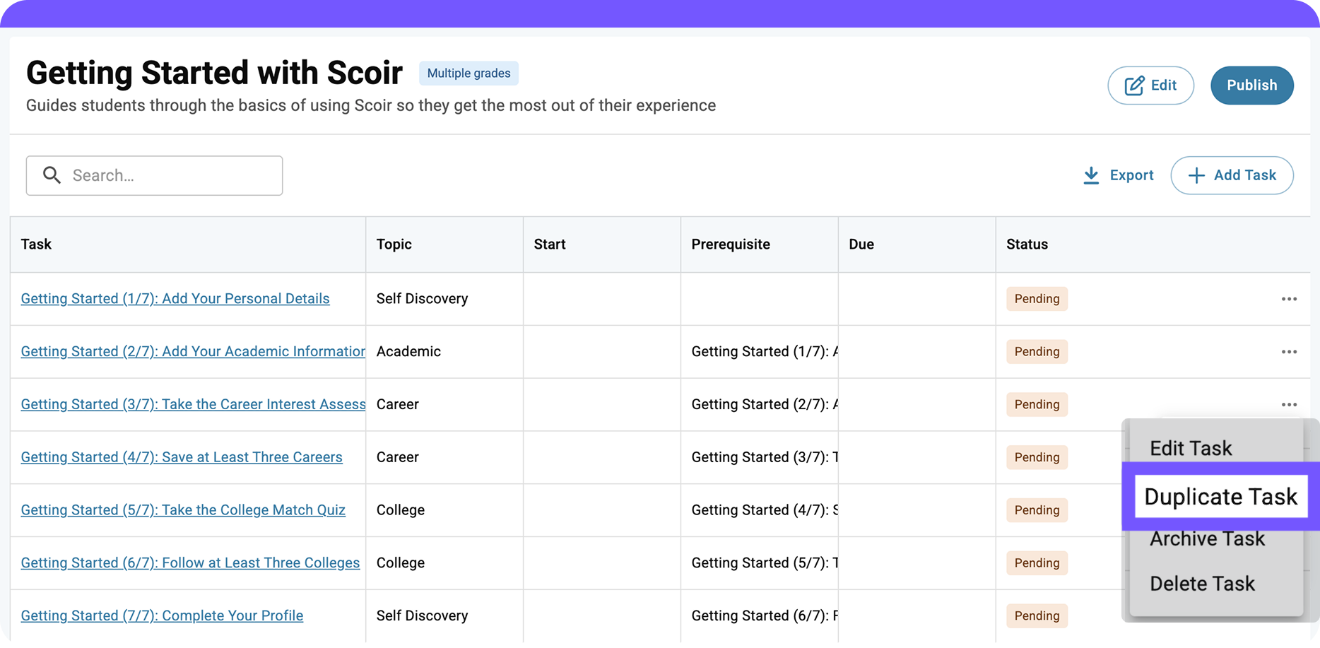 Scoir-Created Plans - "Duplicate Task"