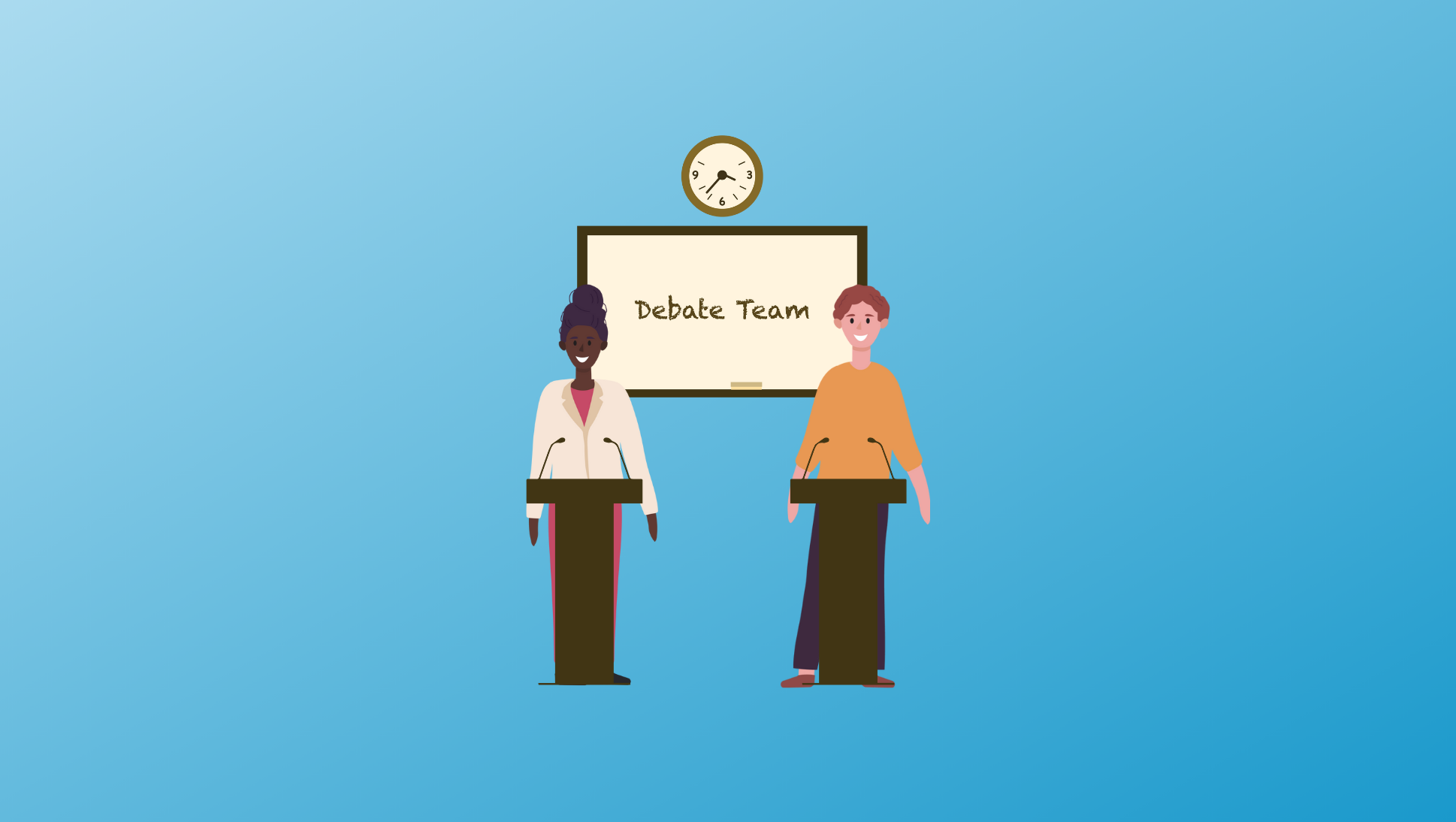illustration of two students behind podiums at a debate meet - How to Stand Out in The College Application Process: Find Your “Hook”