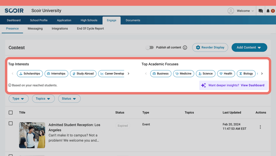 Student insights on content page