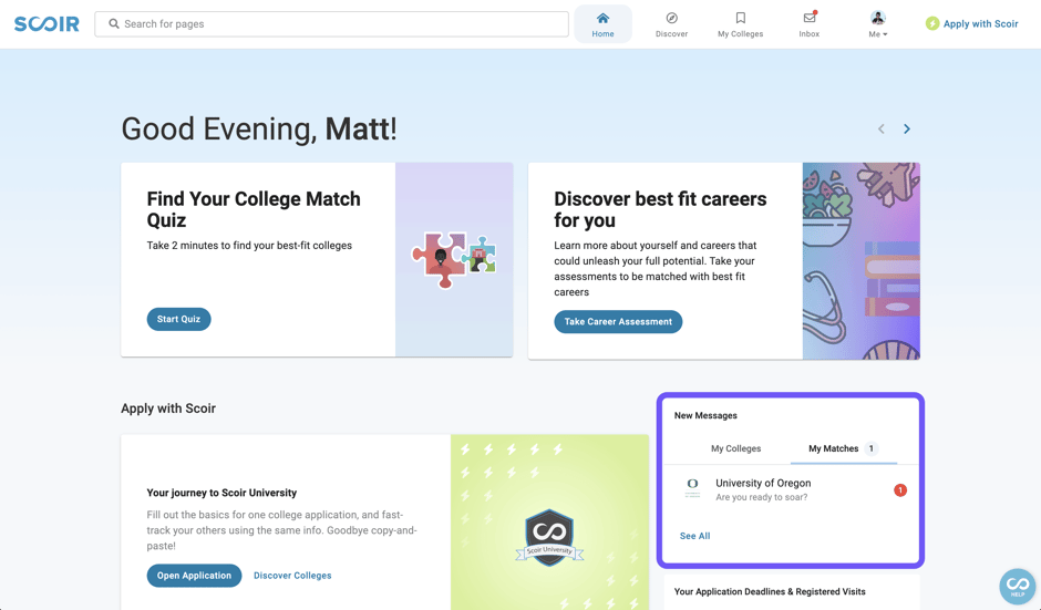 See Messages from College Matches 