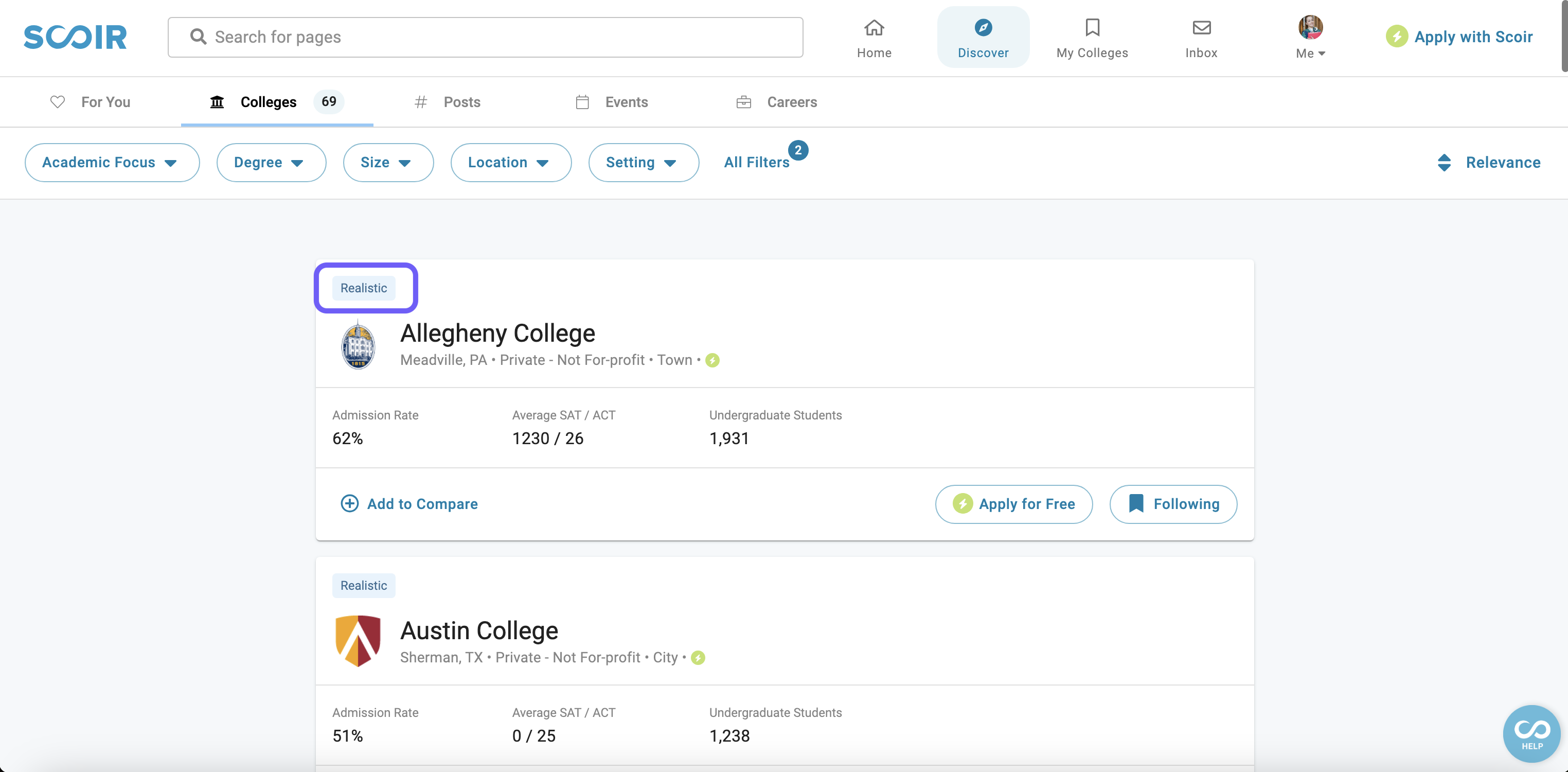 Student Match Categories