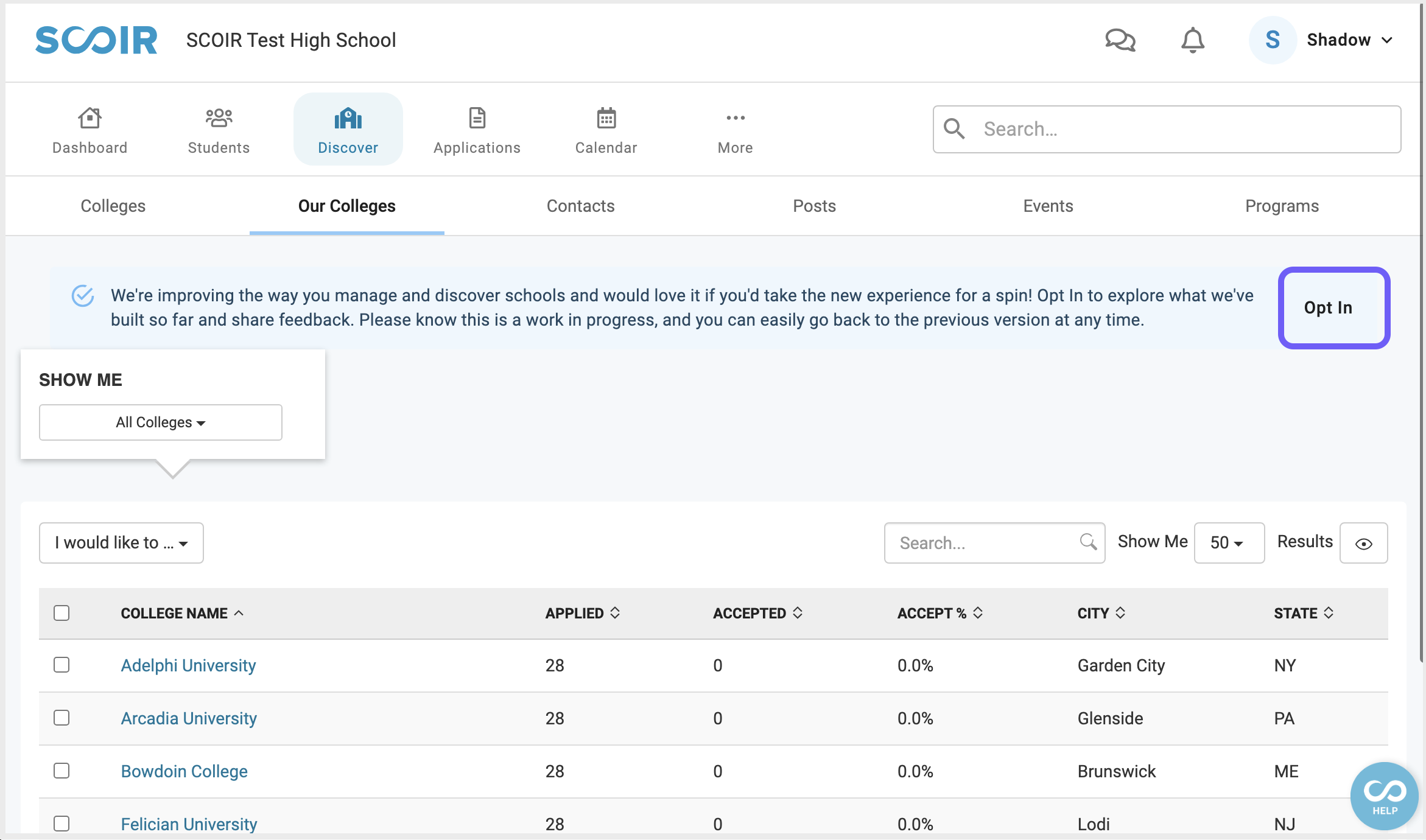 Opt-In to the Schools Experience