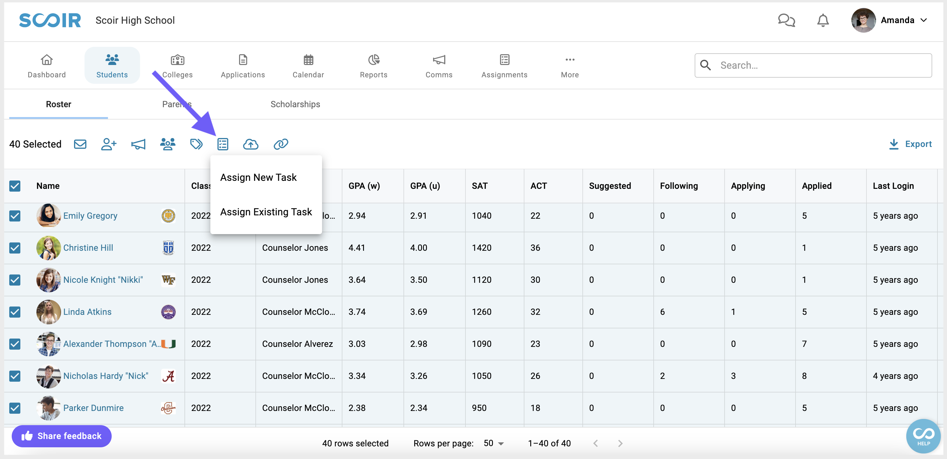 Bulk assign tasks in the student roster