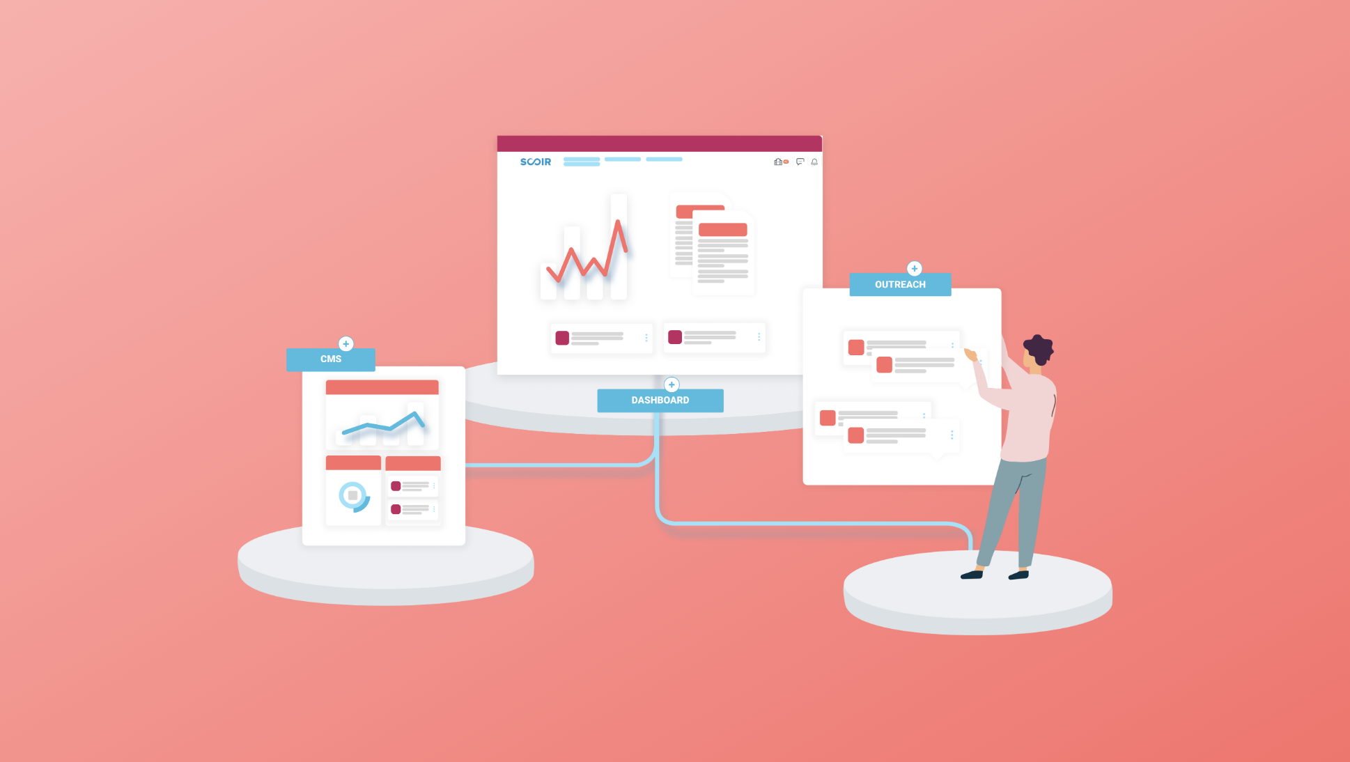 illustration of person interaction with reports on student engagement with college marketing - Student Insights to Help Shape Your Funnel (from 2021)