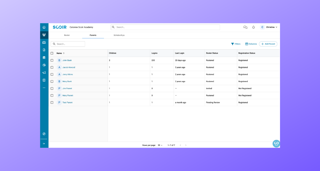 Side Navigation and Parent Roster Refresh