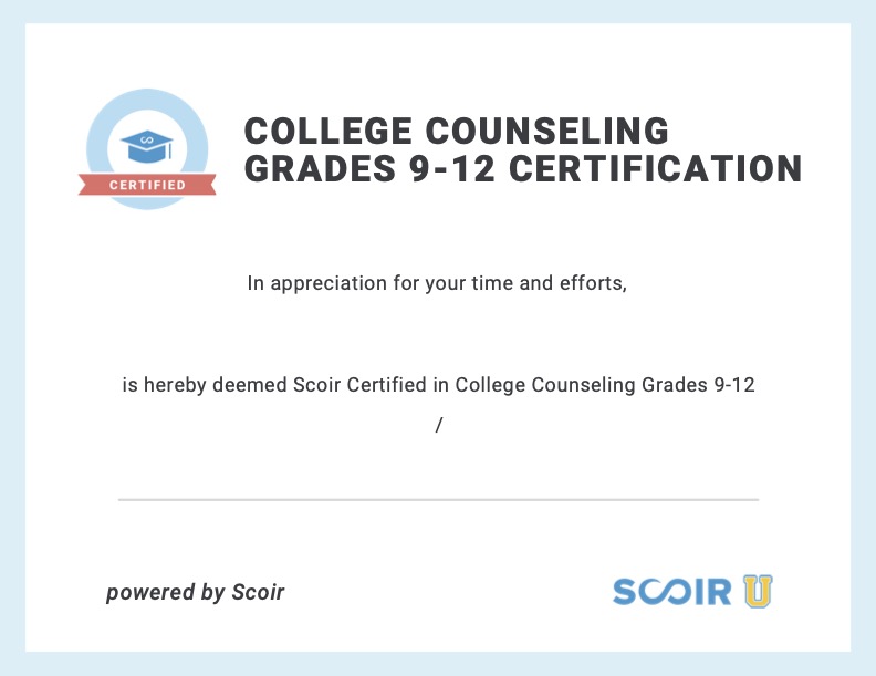 College Counseling 9 12 Certificate Scoir U
