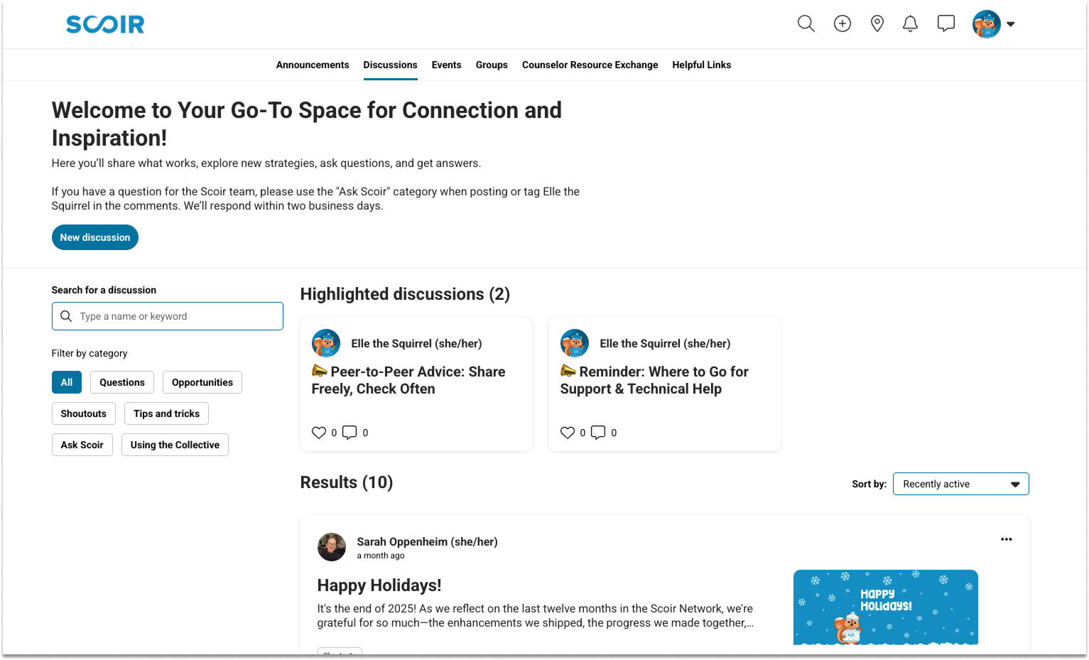 Screenshot of Scoir Community's discussion page