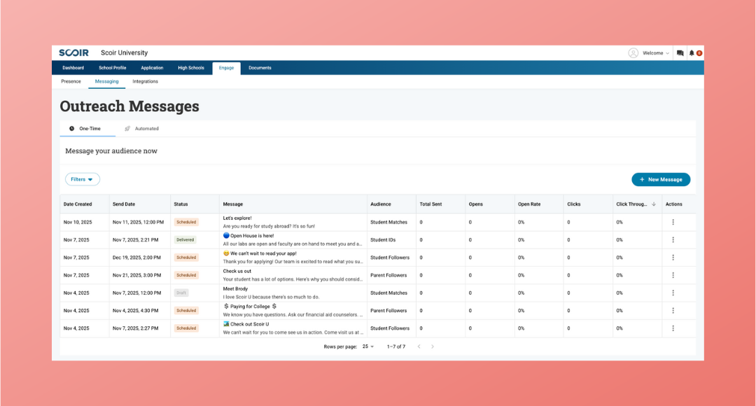 For Colleges: Filterable Table View for Outreach Messaging