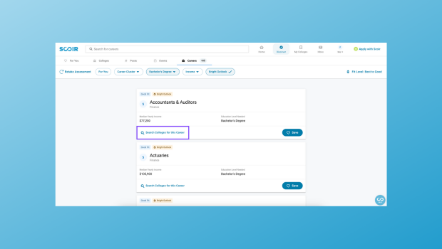 For Students: College Matches in Career Discovery - careers in Scoir