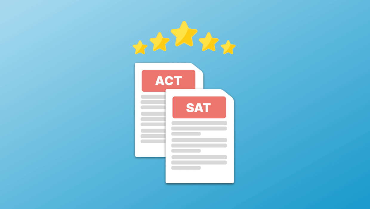 Get Ready for the SAT and ACT with Test Innovators 🏆 - illustration of ACT and SAT papers with 5 gold stars above
