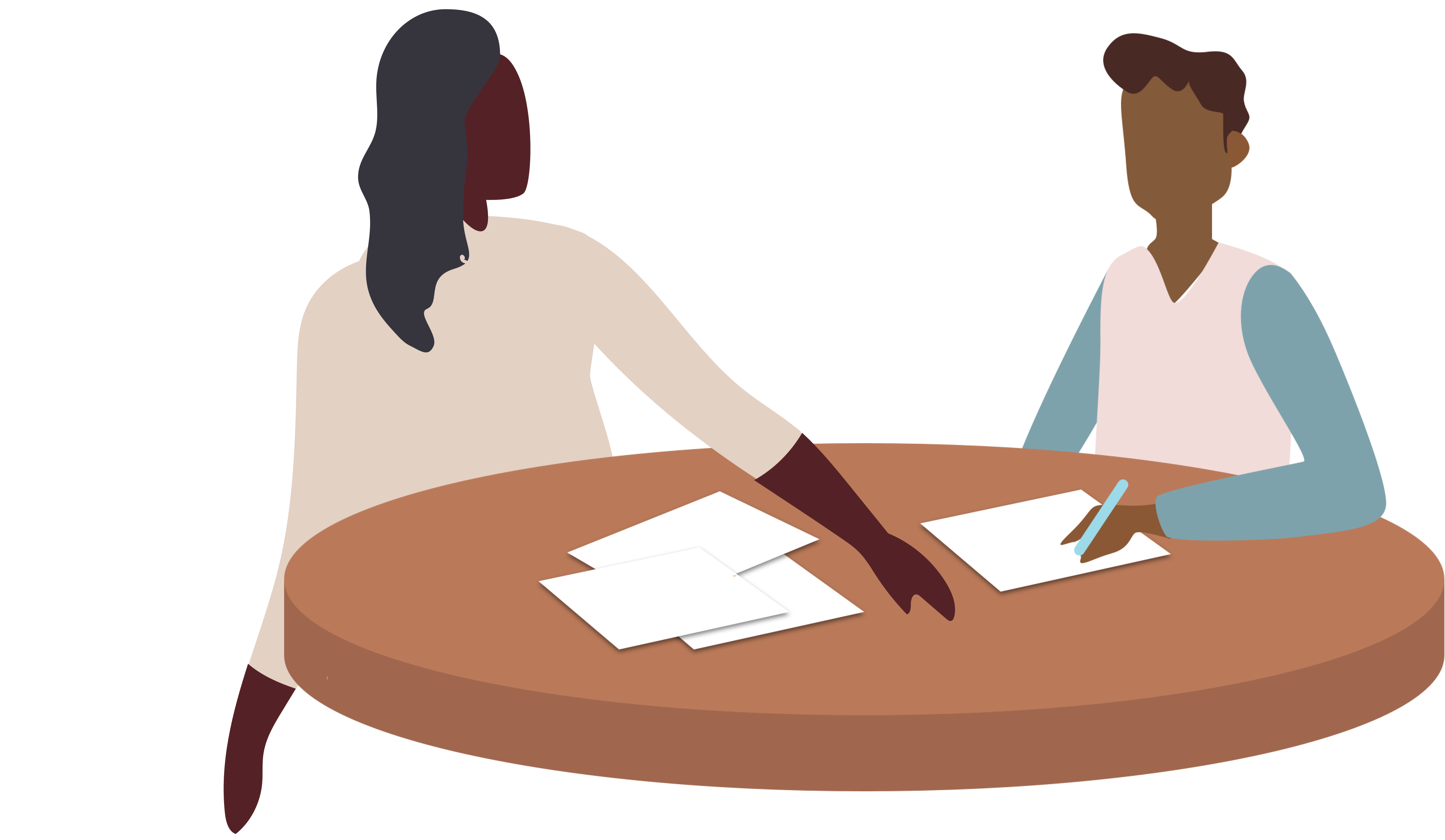 parent/guardian and student working at desk together illustration