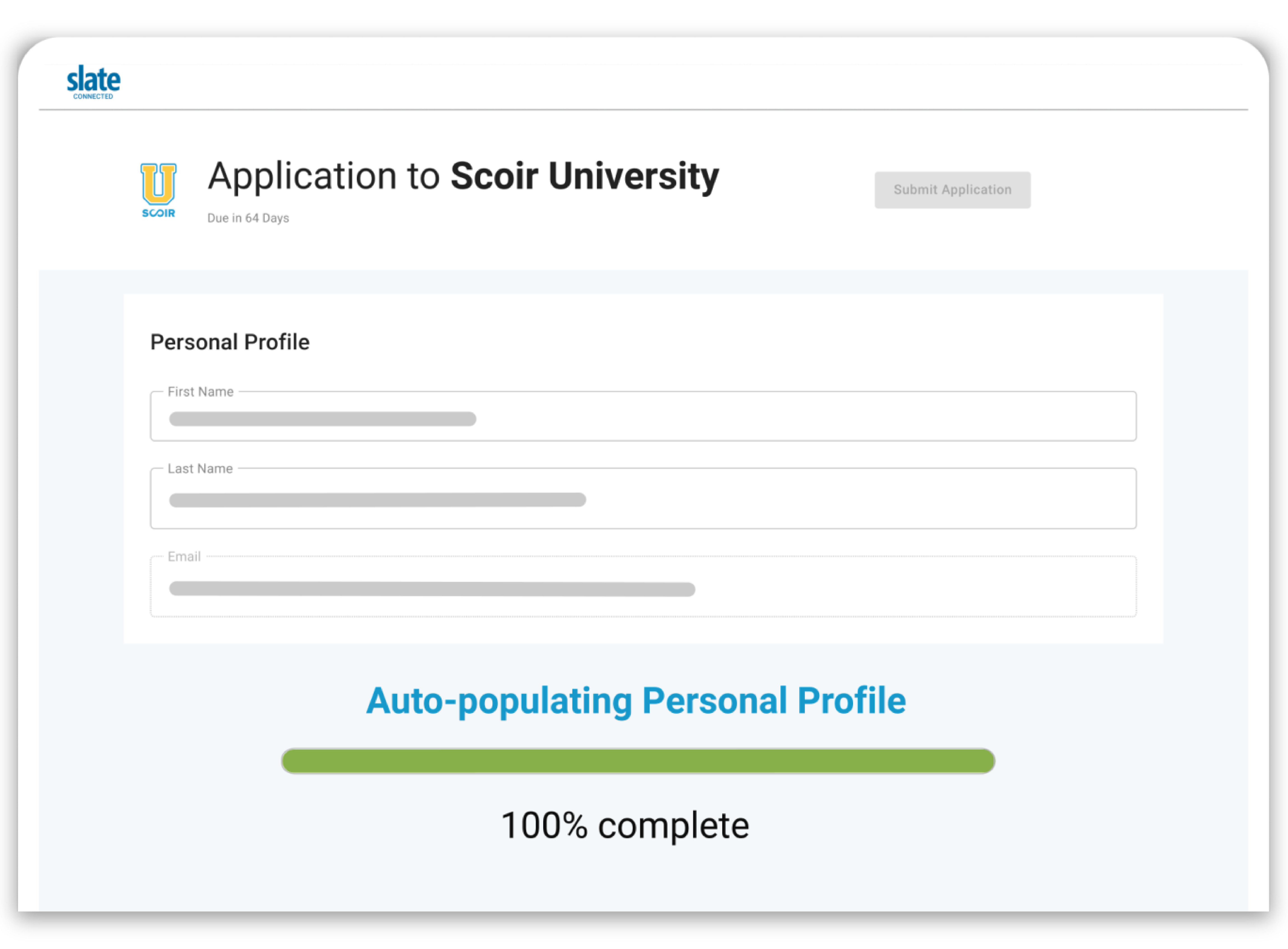 illustration of an example Apply with Scoir application to Scoir University