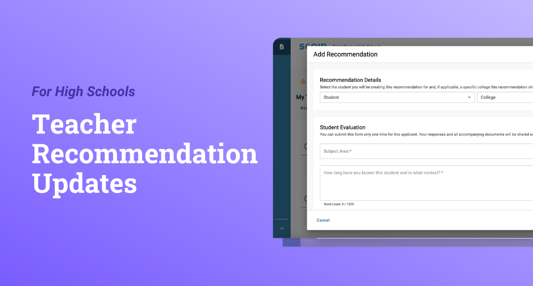 For Counselors: Teacher Recommendation Updates
