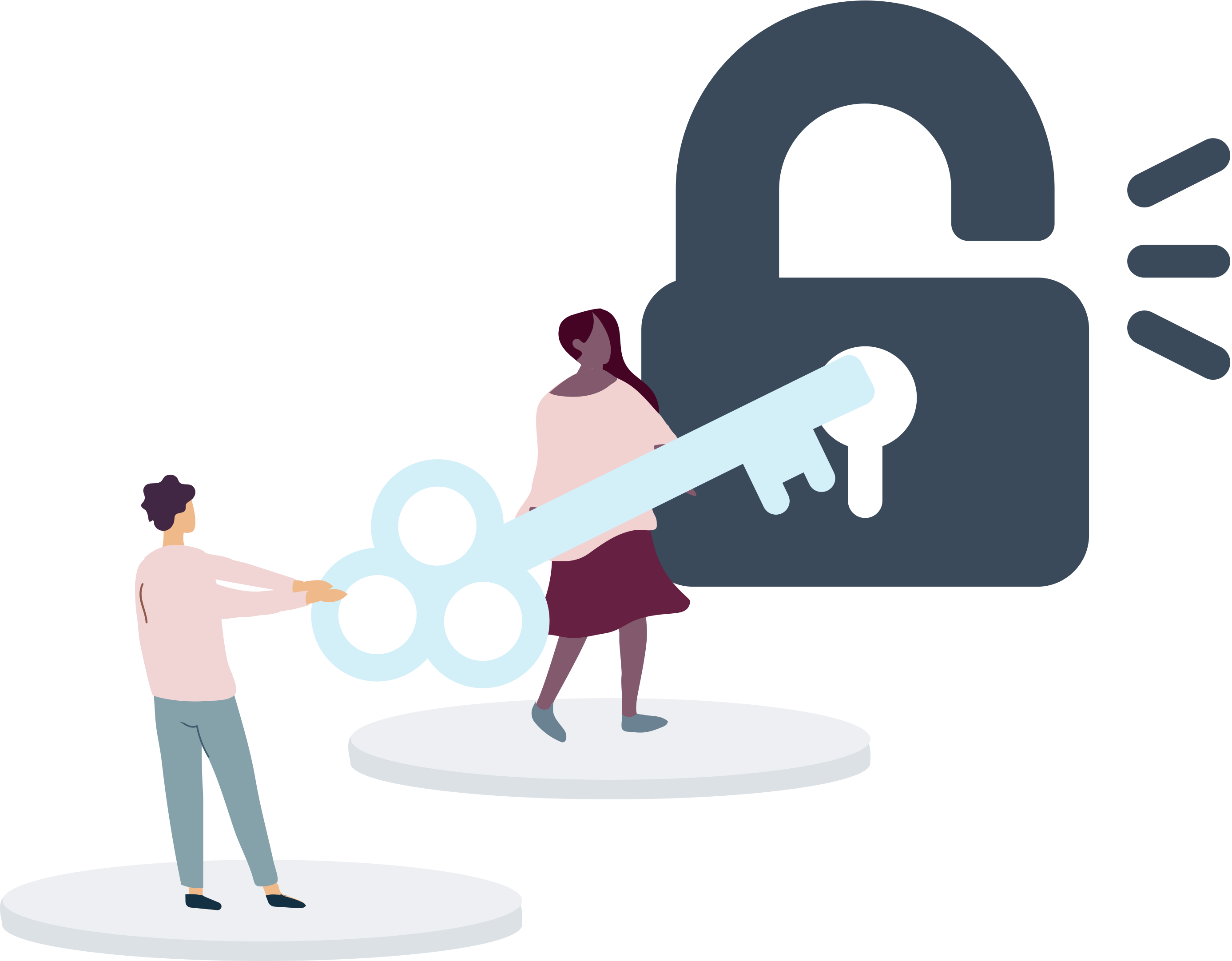 illustration of two people holding key and unlocking padlock