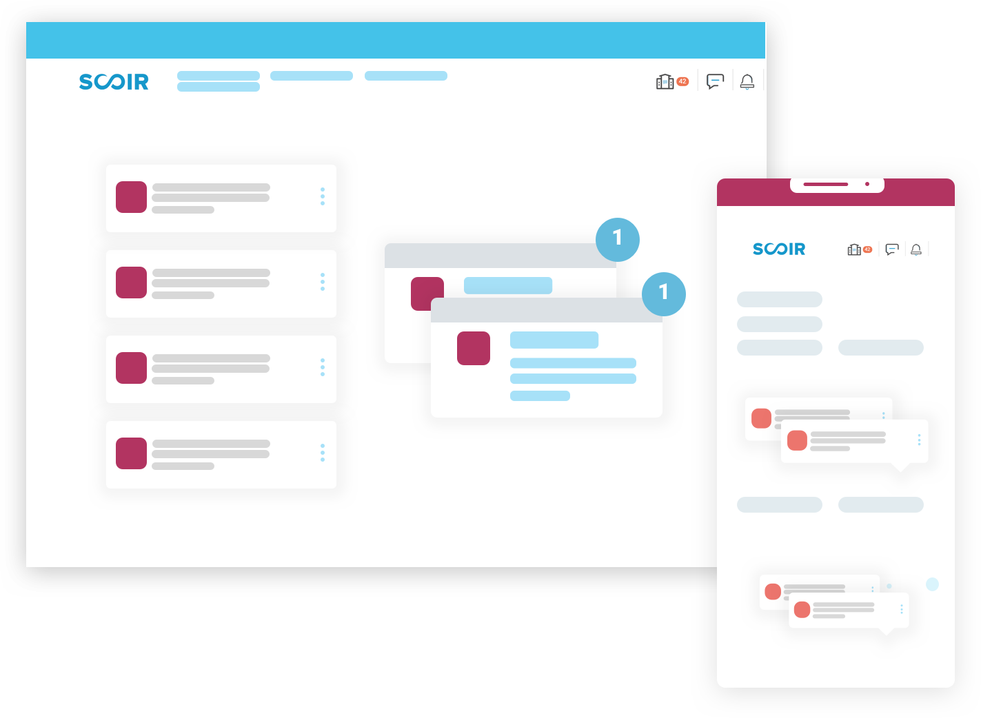 illustration of college outreach messaging: desktop and mobile