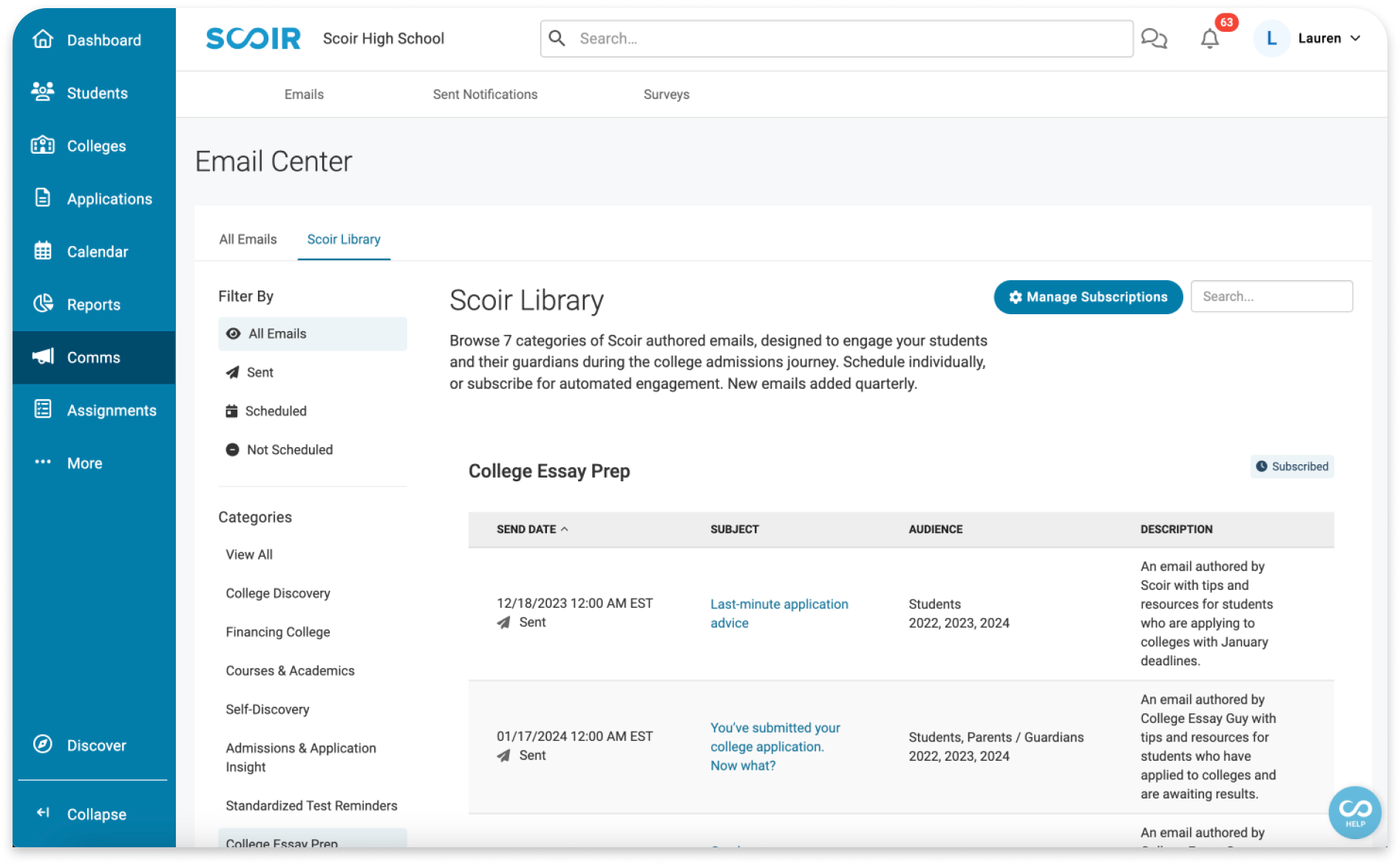 scoir library HS